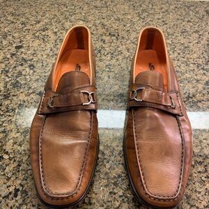 Santoni Tan Leather Slip-On Loafers